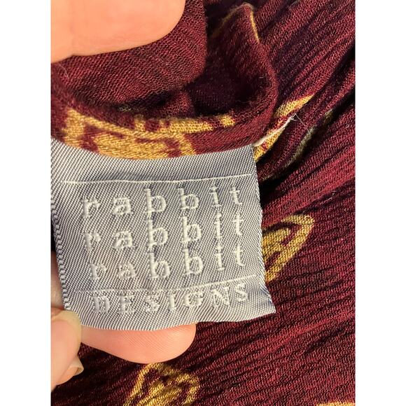 Vintage Rabbit Rabbit Rabbit Rayon Slip Dress‎ Womens M USA Made Maroon Gold - Picture 14 of 15